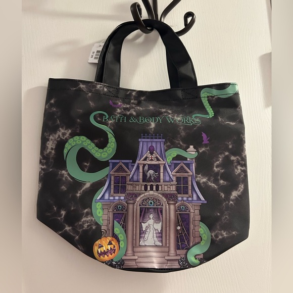 Bath & Body Works Black and Purple Haunted House Tote - Picture 1 of 5
